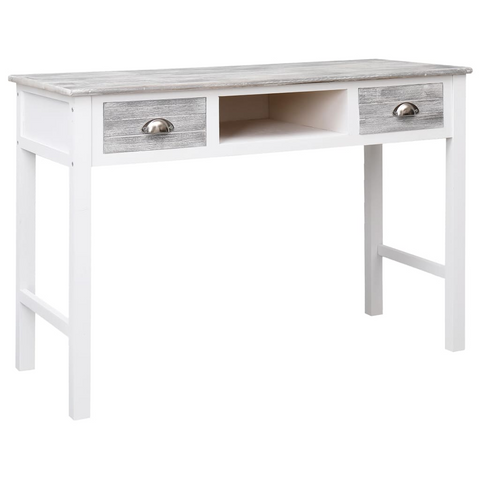 Grey Writing Desk - 2 Drawers & Open Compartment, 110x45x76 cm - Vintage Wooden Console Table for Home Office