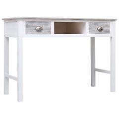 Grey Writing Desk - 2 Drawers & Open Compartment, 110x45x76 cm - Vintage Wooden Console Table for Home Office