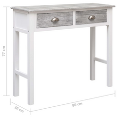 Elegant Grey Console Table - 90x30x77 cm High-Quality Wood with Storage Drawers