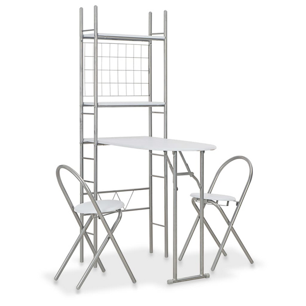 3 Piece Folding Dining Set with Storage Rack - Stylish, Compact, and Functional White Dining Furniture