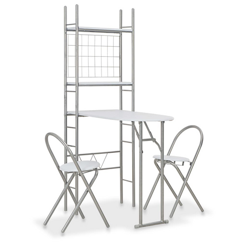 3 Piece Folding Dining Set with Storage Rack - Stylish, Compact, and Functional White Dining Furniture