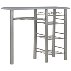 3-Piece Bar Set with Storage Shelves, Durable Wood and Steel, Foldable Chairs, Modern Grey and Silver Design