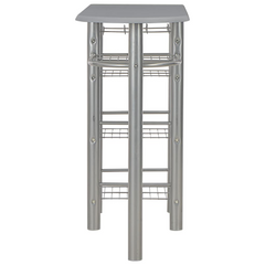 3-Piece Bar Set with Storage Shelves, Durable Wood and Steel, Foldable Chairs, Modern Grey and Silver Design