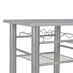 3-Piece Bar Set with Storage Shelves, Durable Wood and Steel, Foldable Chairs, Modern Grey and Silver Design