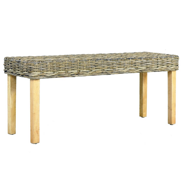 110 cm Natural Kubu Rattan and Solid Mango Wood Bench