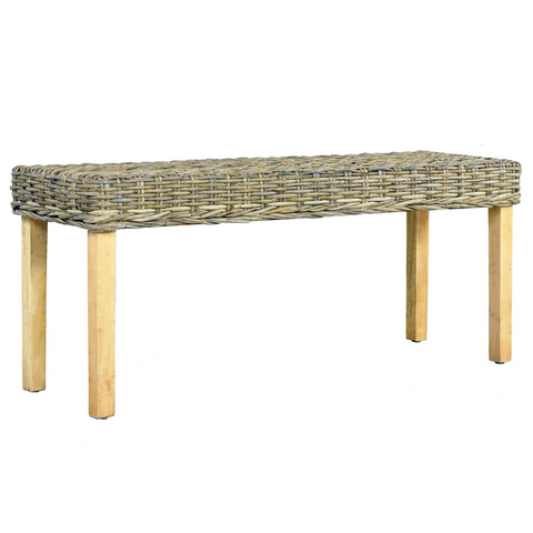 110 cm Natural Kubu Rattan and Solid Mango Wood Bench