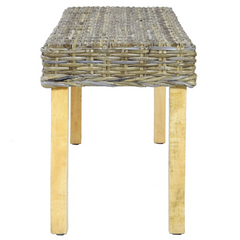 110 cm Natural Kubu Rattan and Solid Mango Wood Bench