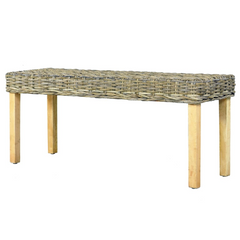 110 cm Natural Kubu Rattan and Solid Mango Wood Bench