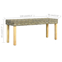 110 cm Natural Kubu Rattan and Solid Mango Wood Bench