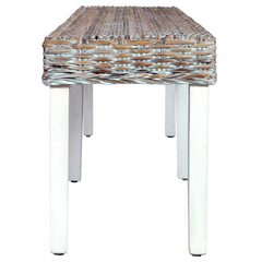 160 cm Bench in White and Natural Kubu Rattan with Solid Mango Wood Legs - Elegant and Comfortable Seating for Your Home