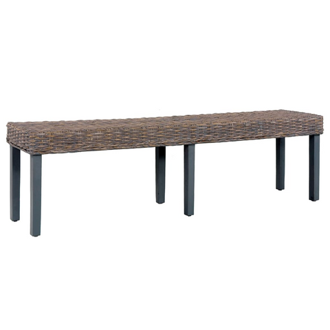 160 cm Grey Kubu Rattan Bench with Solid Mango Wood Legs - Elegant & Durable Seating Solution