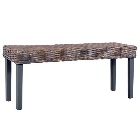 Grey Natural Kubu Rattan and Solid Mango Wood Bench - 110 cm, Stylish and Durable Seating for Home Décor