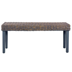 Grey Natural Kubu Rattan and Solid Mango Wood Bench - 110 cm, Stylish and Durable Seating for Home Décor