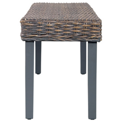 Grey Natural Kubu Rattan and Solid Mango Wood Bench - 110 cm, Stylish and Durable Seating for Home Décor