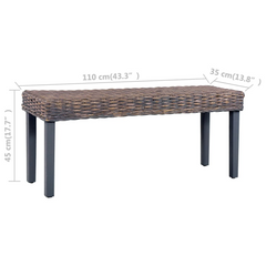 Grey Natural Kubu Rattan and Solid Mango Wood Bench - 110 cm, Stylish and Durable Seating for Home Décor