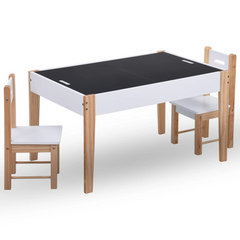 3 Piece Kids Storage Chalkboard Table Chair Set - Black and White