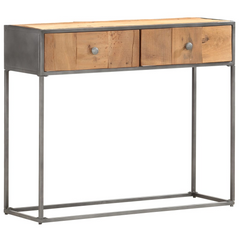 Console Table - Stylish Solid Reclaimed Wood, 90x30x75 cm, with 2 Spacious Drawers and Unique Vintage Design