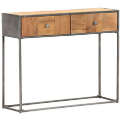 Console Table - Stylish Solid Reclaimed Wood, 90x30x75 cm, with 2 Spacious Drawers and Unique Vintage Design