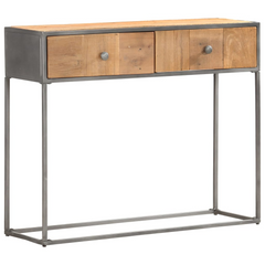 Console Table - Stylish Solid Reclaimed Wood, 90x30x75 cm, with 2 Spacious Drawers and Unique Vintage Design