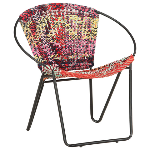 Comfortable Multicolours Chindi Fabric Circle Chair | Handwoven & Ergonomic Design