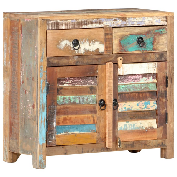 Rustic Sideboard 70x30x68 cm - Solid Reclaimed Wood Storage Cabinet with 2 Drawers & 2 Doors