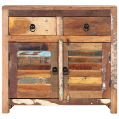 Rustic Sideboard 70x30x68 cm - Solid Reclaimed Wood Storage Cabinet with 2 Drawers & 2 Doors