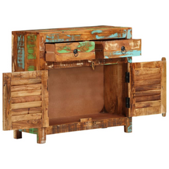 Rustic Sideboard 70x30x68 cm - Solid Reclaimed Wood Storage Cabinet with 2 Drawers & 2 Doors