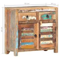 Rustic Sideboard 70x30x68 cm - Solid Reclaimed Wood Storage Cabinet with 2 Drawers & 2 Doors