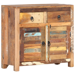 Rustic Sideboard 70x30x68 cm - Solid Reclaimed Wood Storage Cabinet with 2 Drawers & 2 Doors