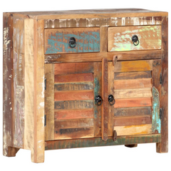 Rustic Sideboard 70x30x68 cm - Solid Reclaimed Wood Storage Cabinet with 2 Drawers & 2 Doors