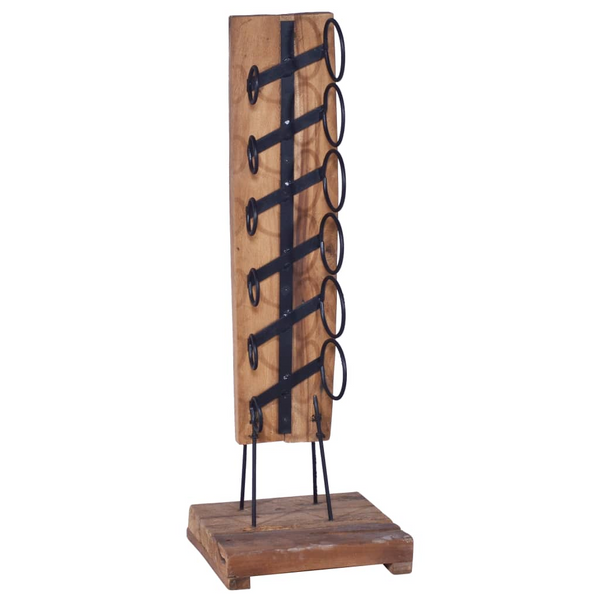 Wine Rack for 6 Bottles - Solid Teak Wood - Vintage Style