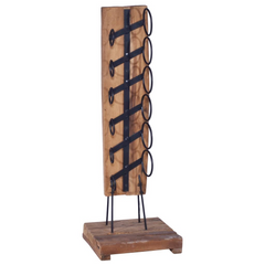 Wine Rack for 6 Bottles - Solid Teak Wood - Vintage Style