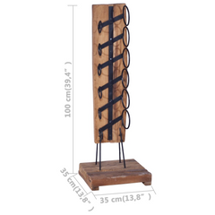 Wine Rack for 6 Bottles - Solid Teak Wood - Vintage Style