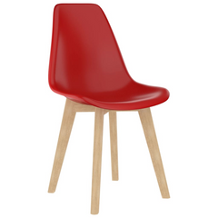 Set of 2 Dining Chairs in Red - Contemporary Plastic Design with Beechwood Legs