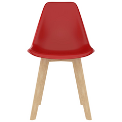 Set of 2 Dining Chairs in Red - Contemporary Plastic Design with Beechwood Legs