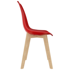 Set of 2 Dining Chairs in Red - Contemporary Plastic Design with Beechwood Legs