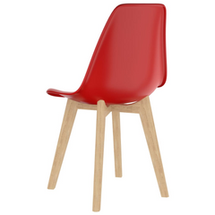 Set of 2 Dining Chairs in Red - Contemporary Plastic Design with Beechwood Legs