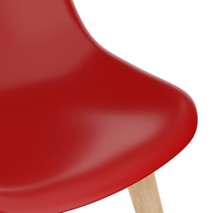 Set of 2 Dining Chairs in Red - Contemporary Plastic Design with Beechwood Legs