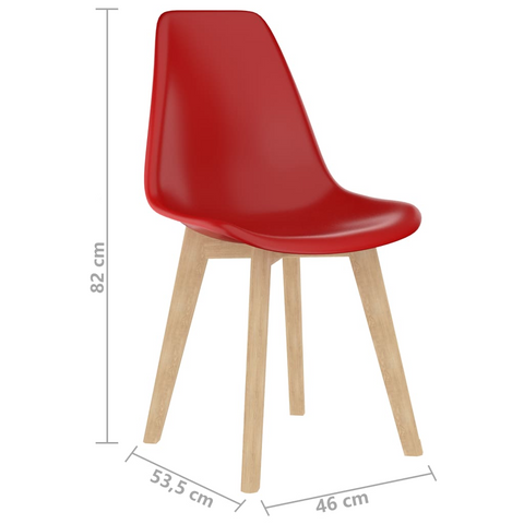 Set of 2 Dining Chairs in Red - Contemporary Plastic Design with Beechwood Legs