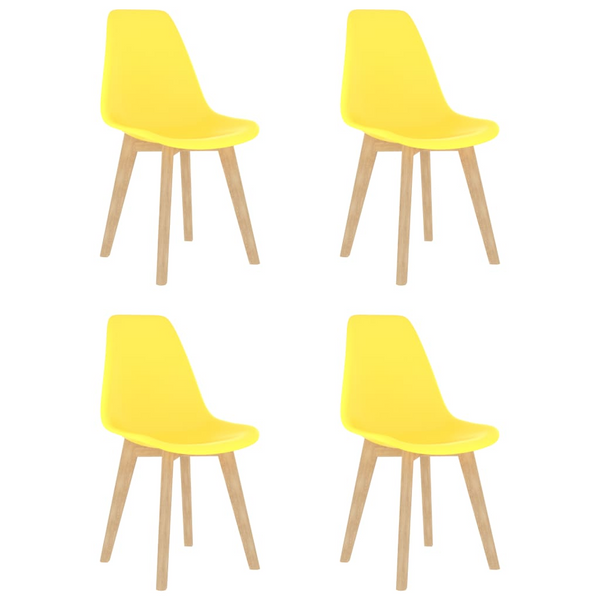 Set of 4 Yellow Dining Chairs - Modern Plastic with Beechwood Legs