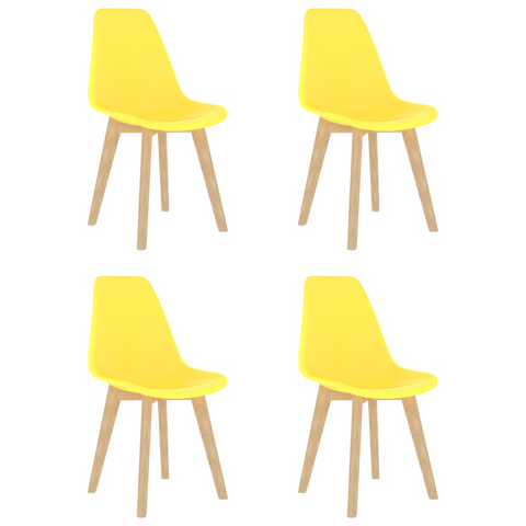 Set of 4 Yellow Dining Chairs - Modern Plastic with Beechwood Legs