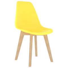 Set of 4 Yellow Dining Chairs - Modern Plastic with Beechwood Legs