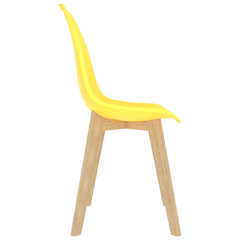 Set of 4 Yellow Dining Chairs - Modern Plastic with Beechwood Legs