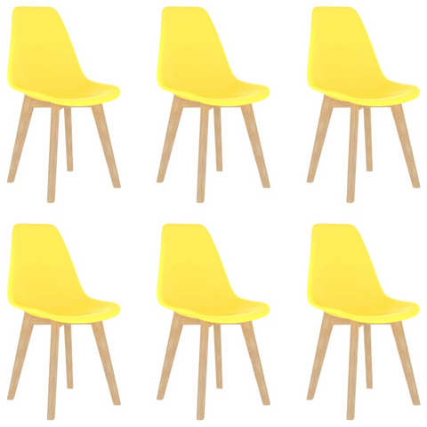 Set of 6 Yellow Plastic Dining Chairs with Beechwood Legs – Contemporary and Ergonomic Design