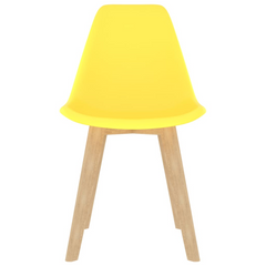 Set of 6 Yellow Plastic Dining Chairs with Beechwood Legs – Contemporary and Ergonomic Design