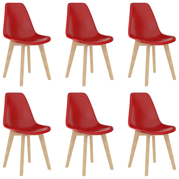 Set of 6 Red Plastic Dining Chairs with Ergonomic Design and Beechwood Legs