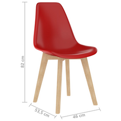 Set of 6 Red Plastic Dining Chairs with Ergonomic Design and Beechwood Legs