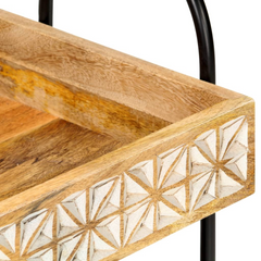 3-Tier Kitchen Trolley - Solid Mango Wood with Hand Carved Patterns, 46x30x76 cm