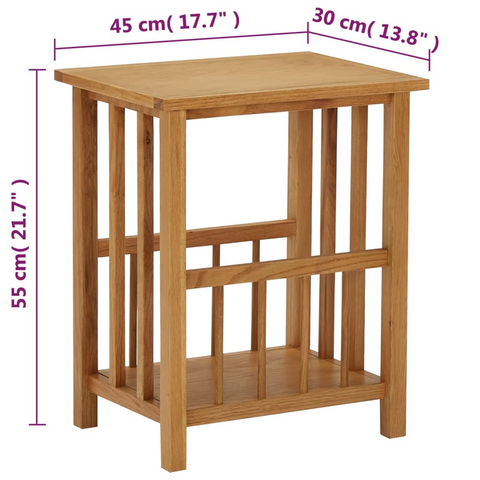 Solid Oak Wood Magazine Table - Compact, Stylish, and Functional Side Table with Shelf (45x35x55 cm)