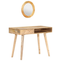 Solid Mango Wood Dressing Table - 100x50x76 cm with Mirror - Elegant and Durable Makeup Desk for Bedroom